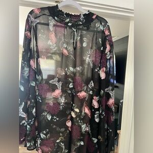 Torrid Size 4 Black Sheer Floral Top